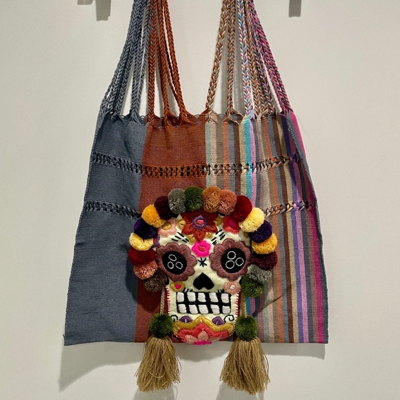 handmade Handbags - Sugar Skull Bag handmade embroidered Dia de los Muertos tote unisex
